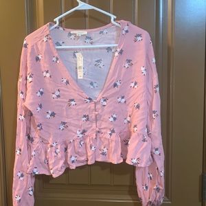 Pacsun Pink Floral Crop Top Blouse